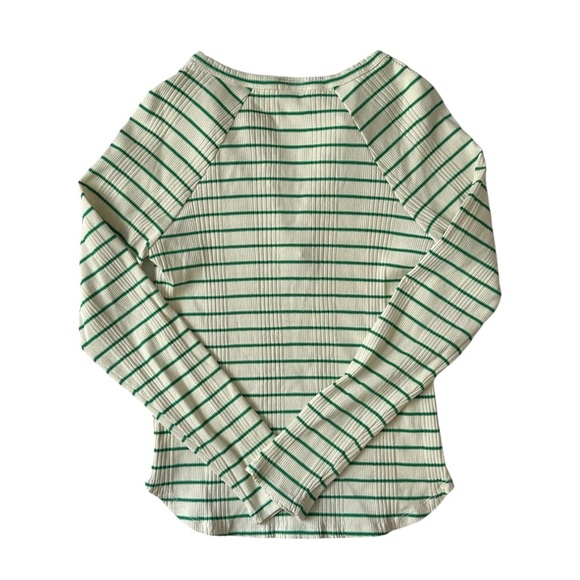 MOTHER Split Varsity Long-sleeve Shirt in Cream/Green Medium - Picture 8 of 8